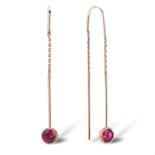 10K Rose Gold Created Ruby Dangle Earrings