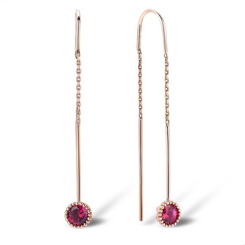 10K Rose Gold Created Ruby Dangle Earrings