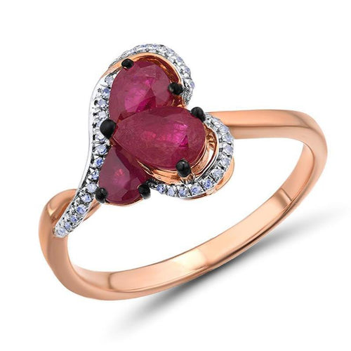 14K Rose Gold Red Ruby And Diamond Heart Ring