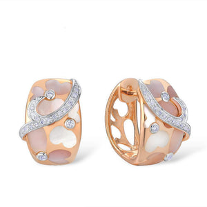 14K Rose Gold Pink Mother of Pearl And Diamond Earrings