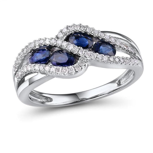 14K White Gold Diamond And Blue Sapphire Ring