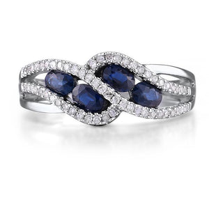 14K White Gold Diamond And Blue Sapphire Ring