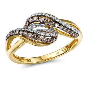 14K Yellow Gold White And Brown Diamond Ring