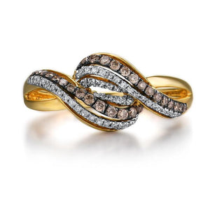 14K Yellow Gold White And Brown Diamond Ring