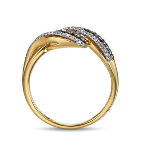 14K Yellow Gold White And Brown Diamond Ring