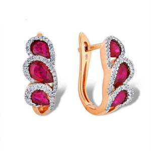 14K Rose Gold Ruby And Diamond Earrings