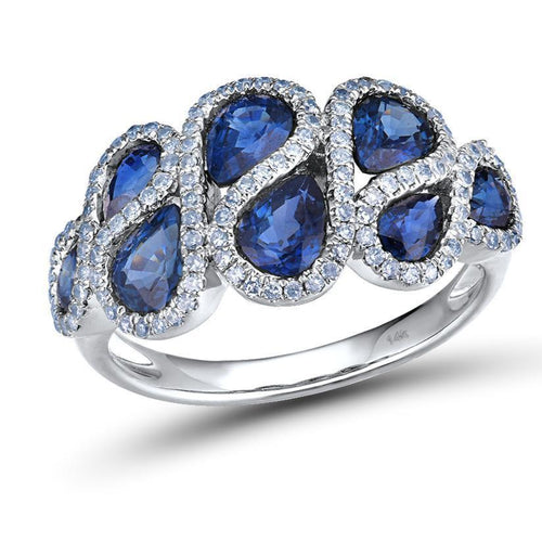 14K White Gold Diamond And Blue Sapphire Ring