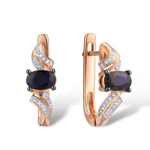 14K Rose Gold Blue Sapphire And Diamond Earrings