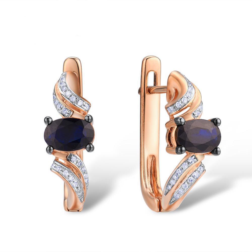 14K Rose Gold Blue Sapphire And Diamond Earrings