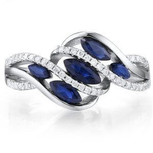 14K White Gold Diamond And Blue Sapphire Ring