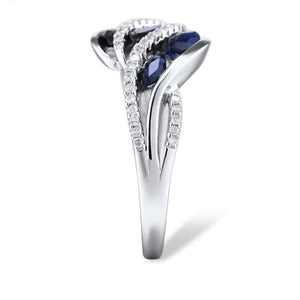 14K White Gold Diamond And Blue Sapphire Ring