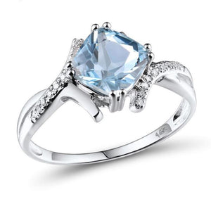 14K White Gold Sky Blue Topaz And Diamond