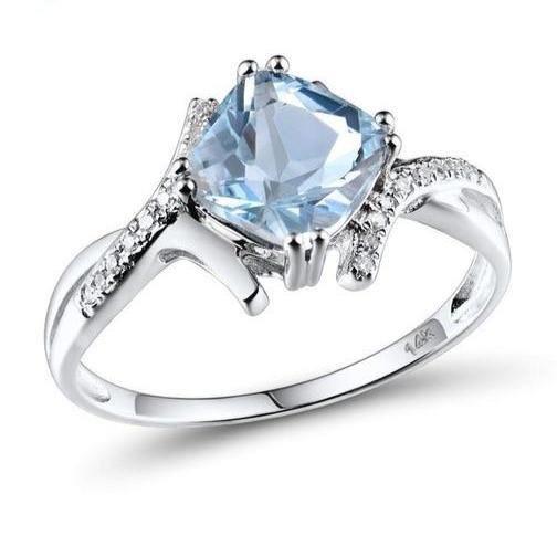 14K White Gold Sky Blue Topaz And Diamond