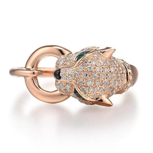 14K Rose Gold Emerald And Diamond Leopard Ring