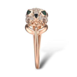 14K Rose Gold Emerald And Diamond Leopard Ring