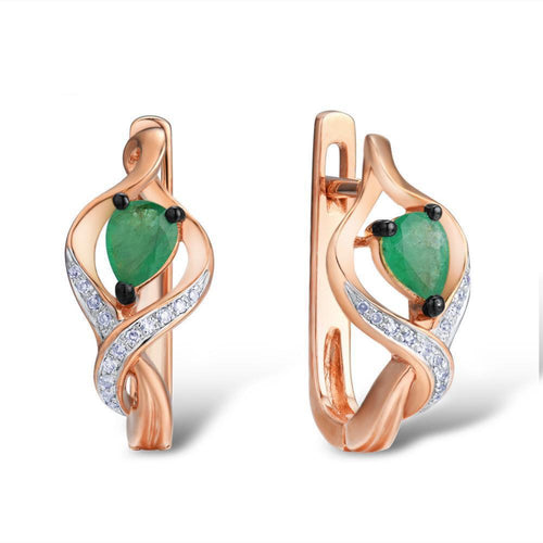 14K Rose Gold Emerald And Diamonds Earrings