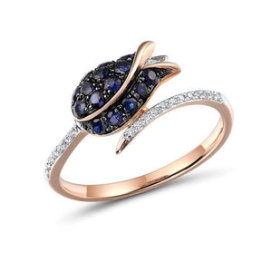 14K Rose Gold Diamond And Blue Sapphire Ring