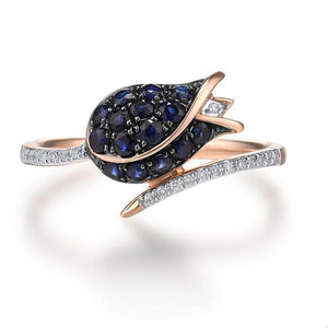 14K Rose Gold Diamond And Blue Sapphire Ring