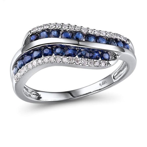 14K White Gold Diamond And Blue Sapphire Ring