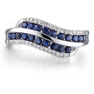 14K White Gold Diamond And Blue Sapphire Ring