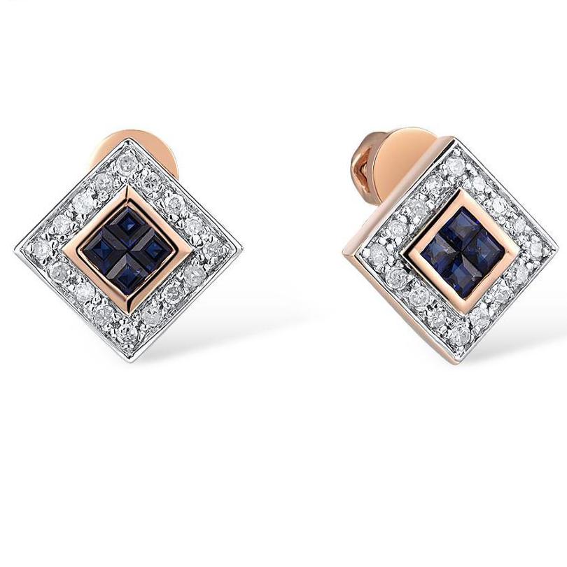 14K Rose Gold Blue Sapphire And Diamond Earrings