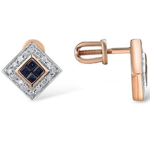 Load image into Gallery viewer, 14K Rose Gold Blue Sapphire And Diamond Earrings