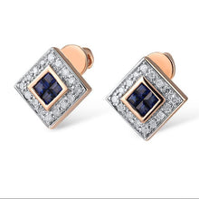 Load image into Gallery viewer, 14K Rose Gold Blue Sapphire And Diamond Earrings