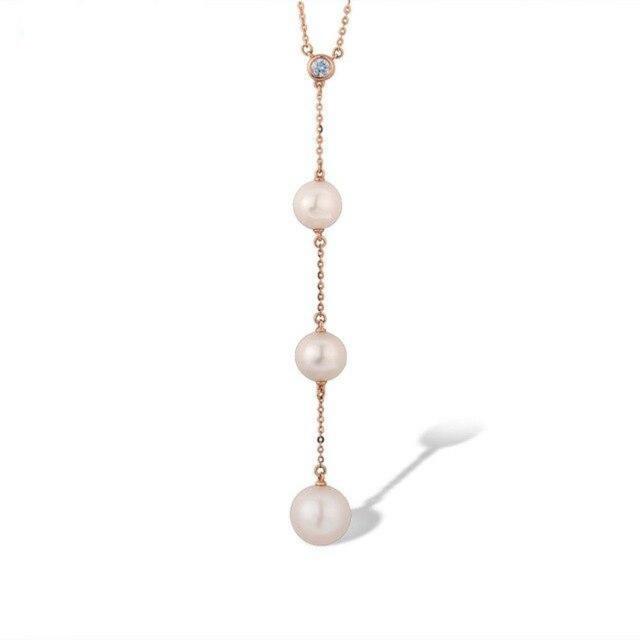 14K 585 Gold Fresh Water White Pearl And Diamond Necklace