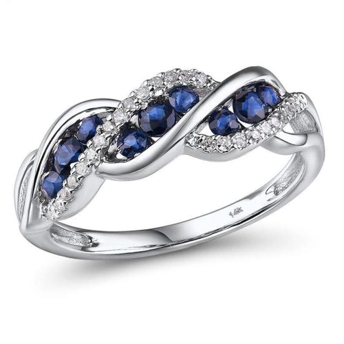 14K White Gold Diamond And Blue Sapphire Ring