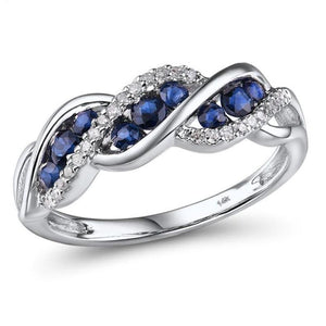 14K White Gold Diamond And Blue Sapphire Ring