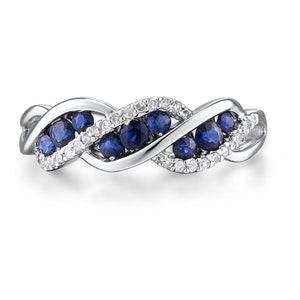 14K White Gold Diamond And Blue Sapphire Ring