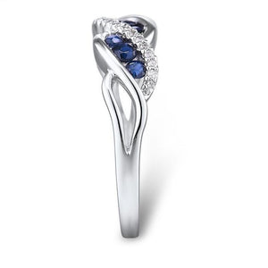 14K White Gold Diamond And Blue Sapphire Ring