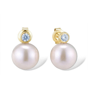 14K Yellow Gold Fresh Water Pearl And Diamond Earrings