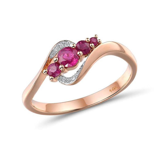 14K Rose Gold Red Ruby And Diamond Ring