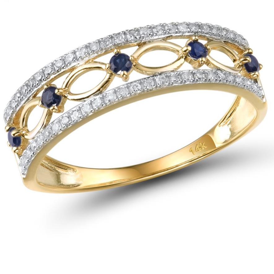 14K Yellow Gold Diamond And Blue Sapphire Ring