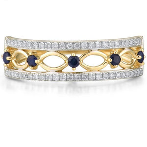 14K Yellow Gold Diamond And Blue Sapphire Ring