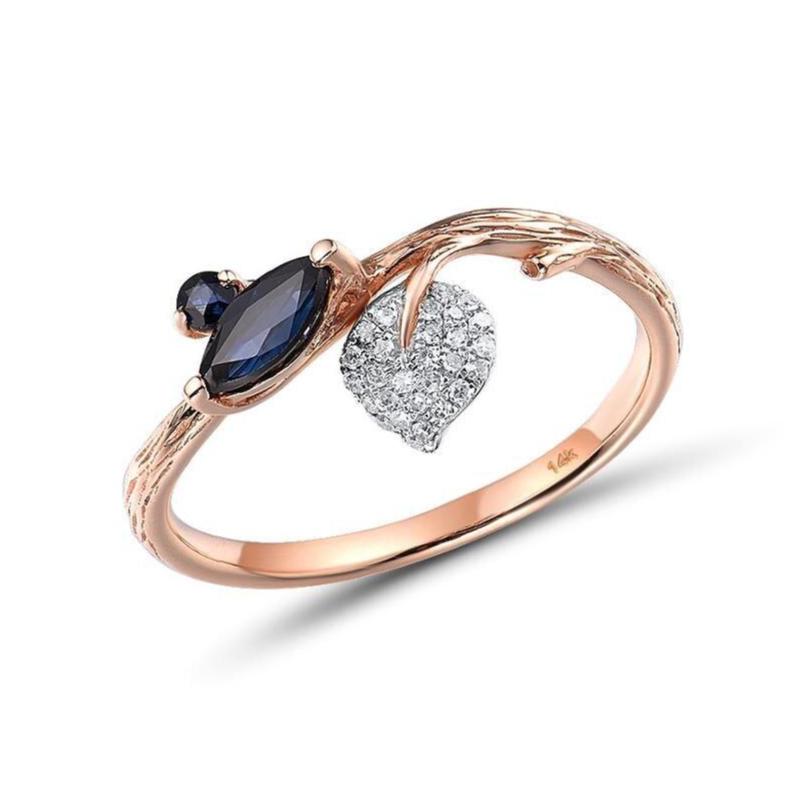 14K Rose Gold Diamond And Blue Sapphire Ring