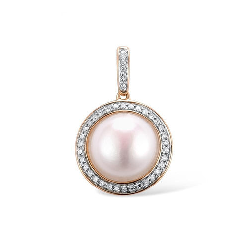 14K Rose Gold Diamond And Fresh Water Pearl Pendant