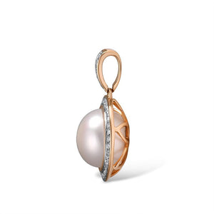 14K Rose Gold Diamond And Fresh Water Pearl Pendant