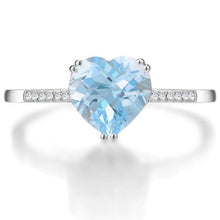 Load image into Gallery viewer, 14K White Gold Blue Topaz Heart And Diamond Ring