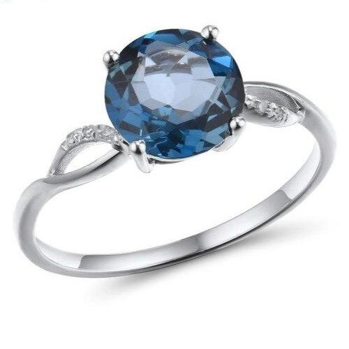 14K White Gold London Blue Topaz And Diamond Ring