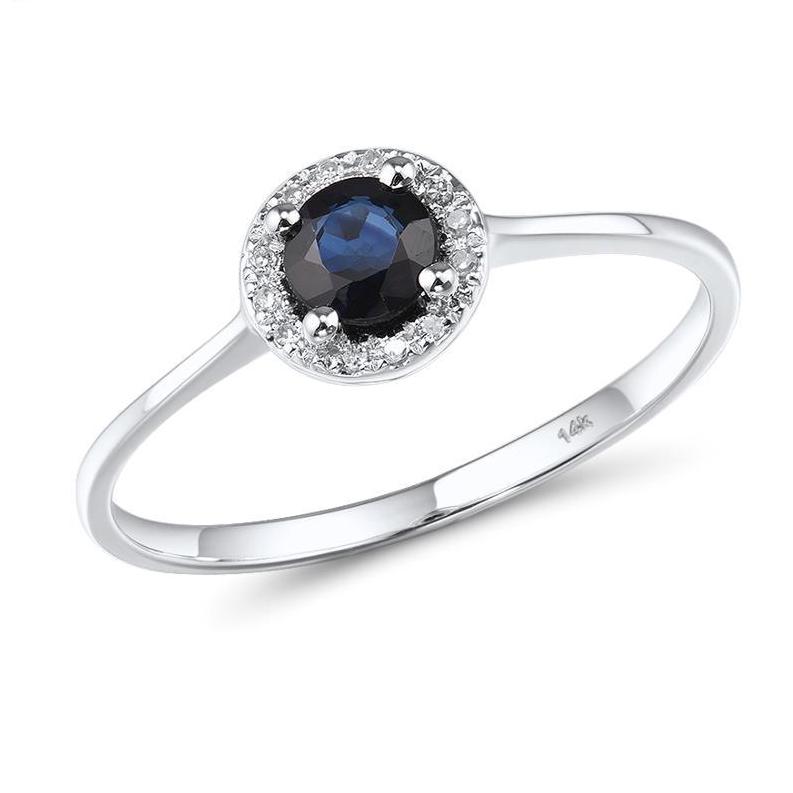 14K White Gold Diamond And Blue Sapphire Ring