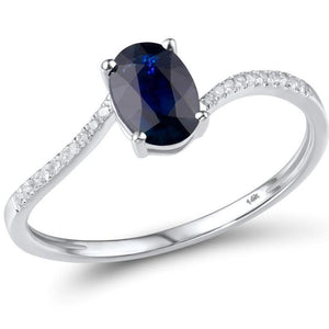 14K White Gold Diamond And Blue Sapphire Ring