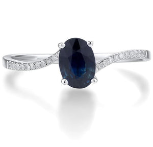 14K White Gold Diamond And Blue Sapphire Ring