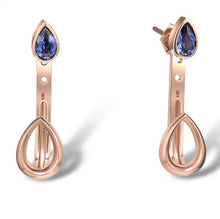 Load image into Gallery viewer, 10K Rose Gold Created Sapphire Earrings