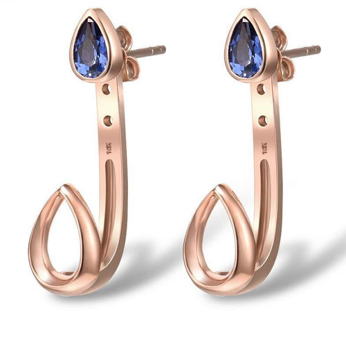 10K Rose Gold Created Sapphire Earrings