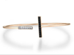 10K Rose Gold Black And White Sapphire Bangle