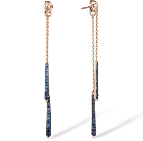 10K Rose Gold Created Sapphire Dangle Earrings For Women