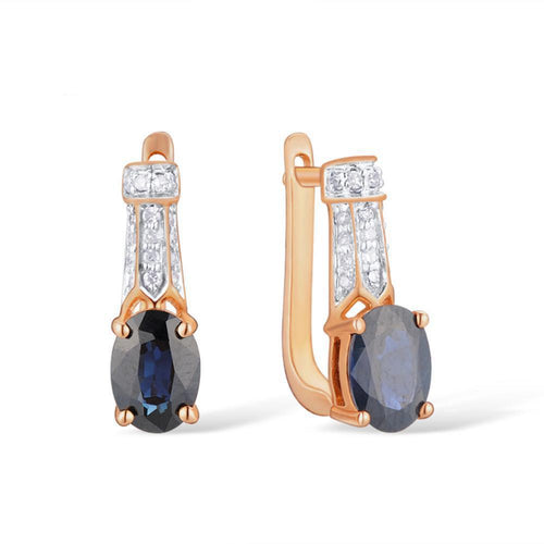 14K Rose Gold Blue Sapphire And Diamond Earrings