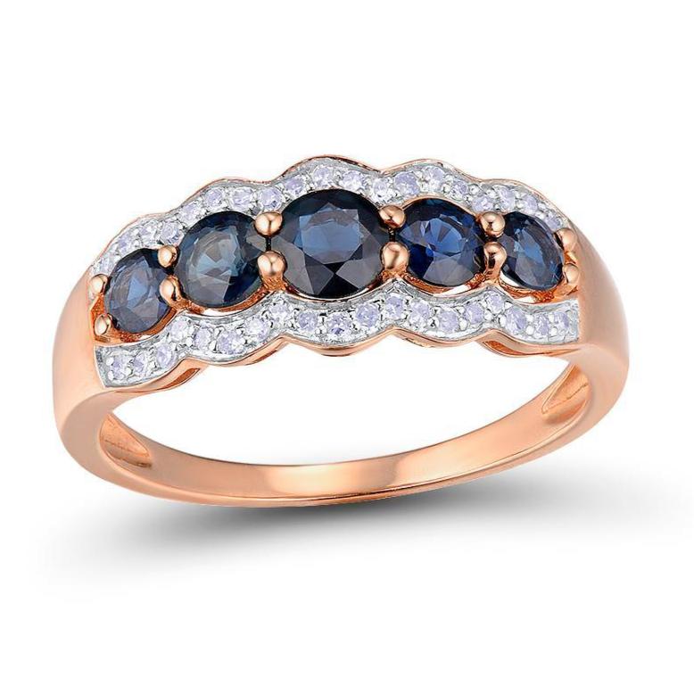 14K Rose Gold Diamond And Blue Sapphire Ring